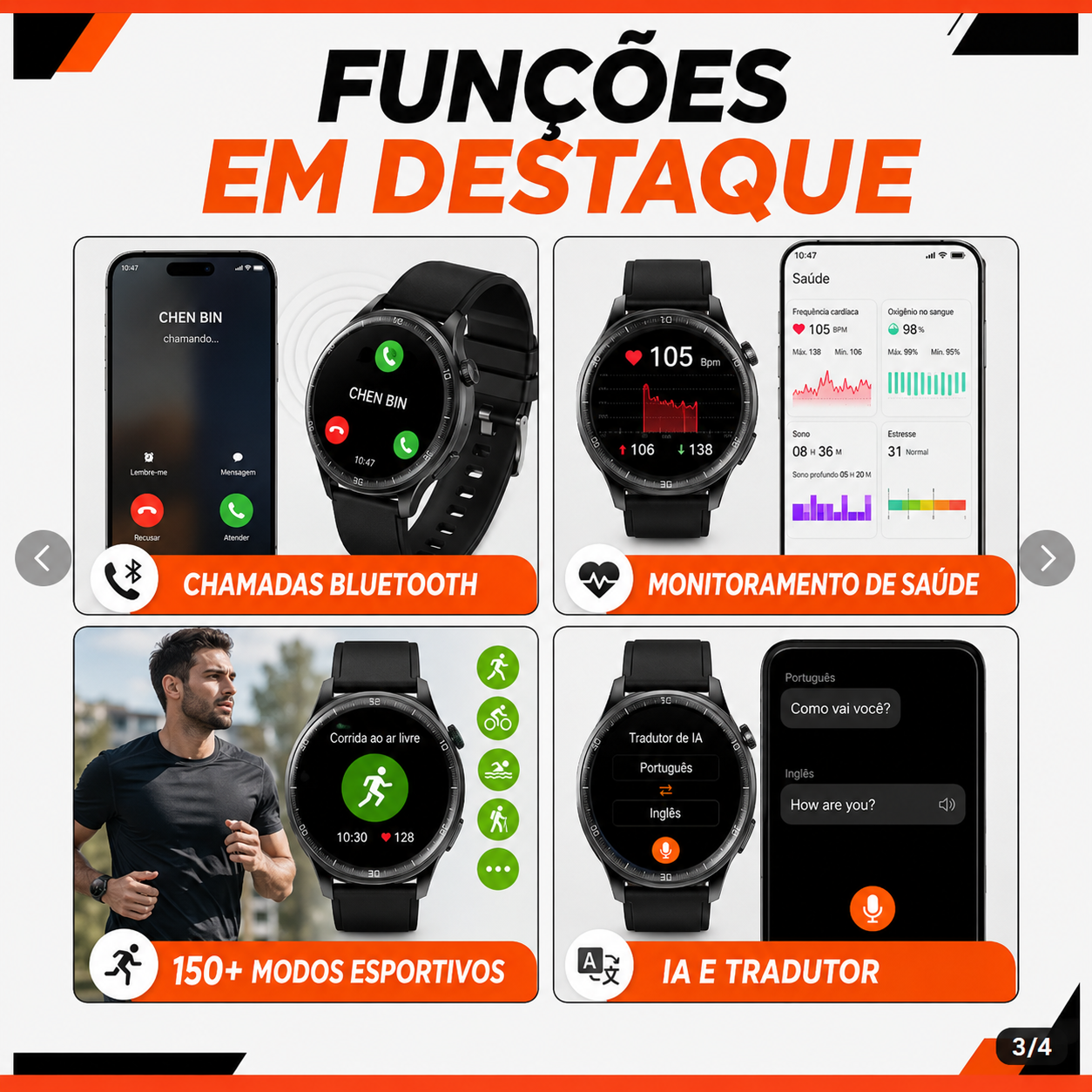 Funções em destaque do Aurafit Smartwatch AM05