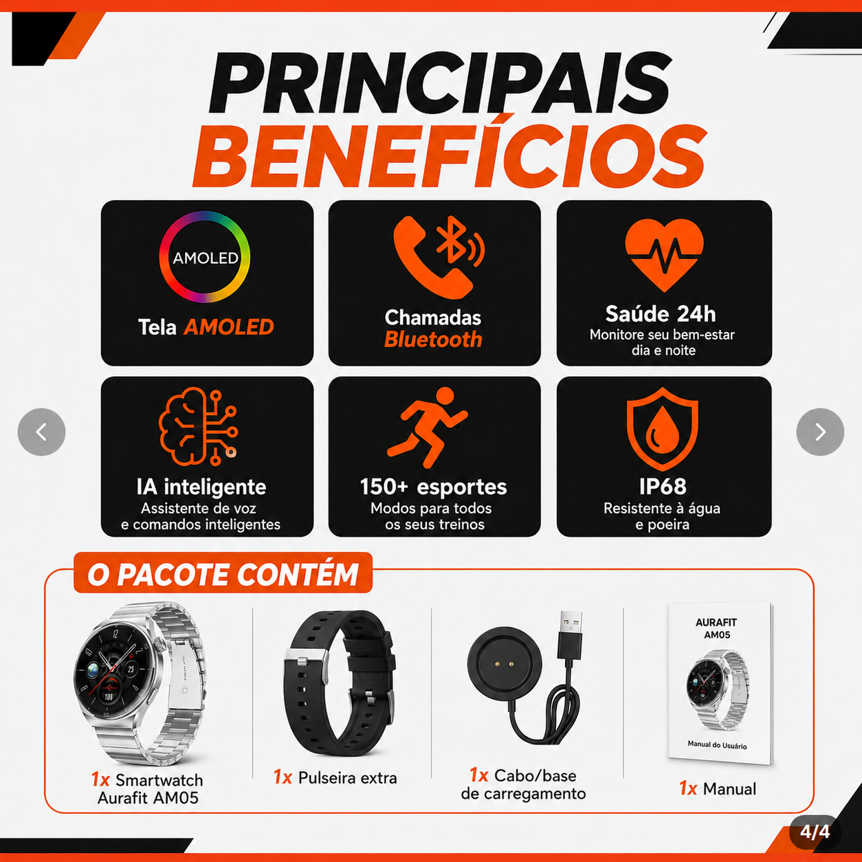 Principais benefícios e itens inclusos do Aurafit Smartwatch AM05