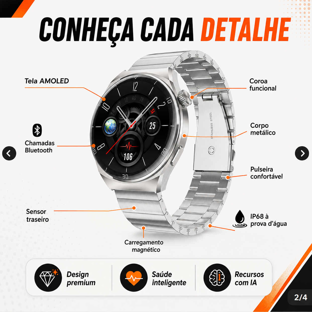 Detalhes do Aurafit Smartwatch AM05 Prata